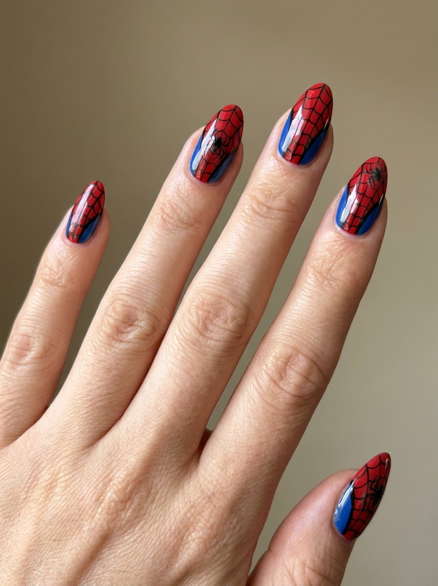 Spiderman Nails with Tiny Spider Detail als Spiderman Nägel Inspiration 2026
